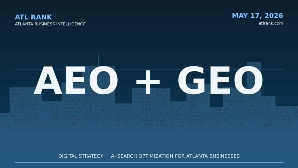 Editorial cover for AI Search Optimization guide covering AEO and GEO for Atlanta businesses in 2026
