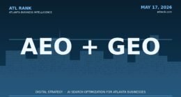 Editorial cover for AI Search Optimization guide covering AEO and GEO for Atlanta businesses in 2026